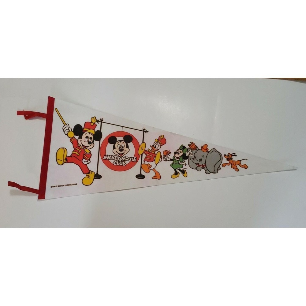 Vintage 1970's WALT DISNEY MICKEY MOUSE CLUB GANG Felt‎ Pennant FLAG BANNER